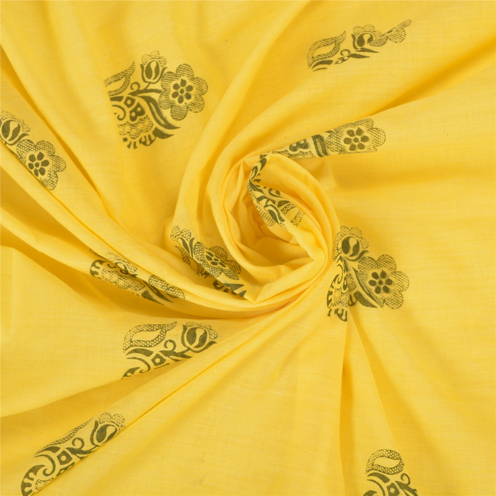 Sanskriti Vintage Yellow Sarees Blend Cotton Block Printed Premium Sari Sustainable Fabric