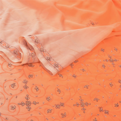 Sanskriti Vintage Peach Sarees Georgette Hand Beaded Premium Sari Craft Sustainable Fabric