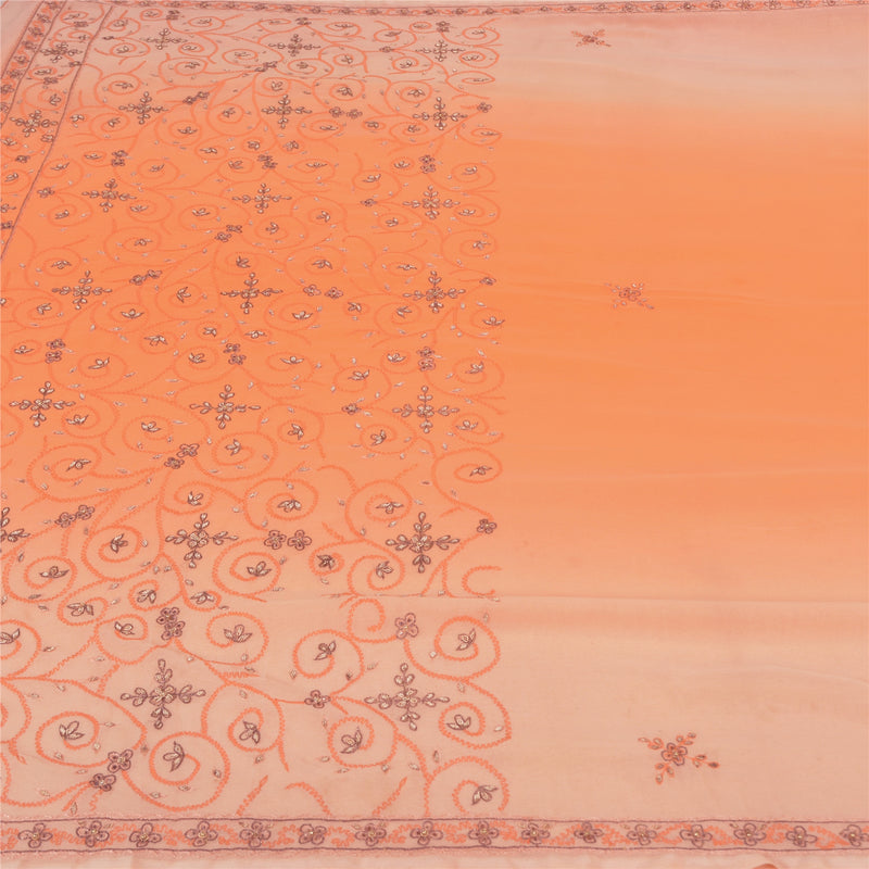 Sanskriti Vintage Peach Sarees Georgette Hand Beaded Premium Sari Craft Sustainable Fabric