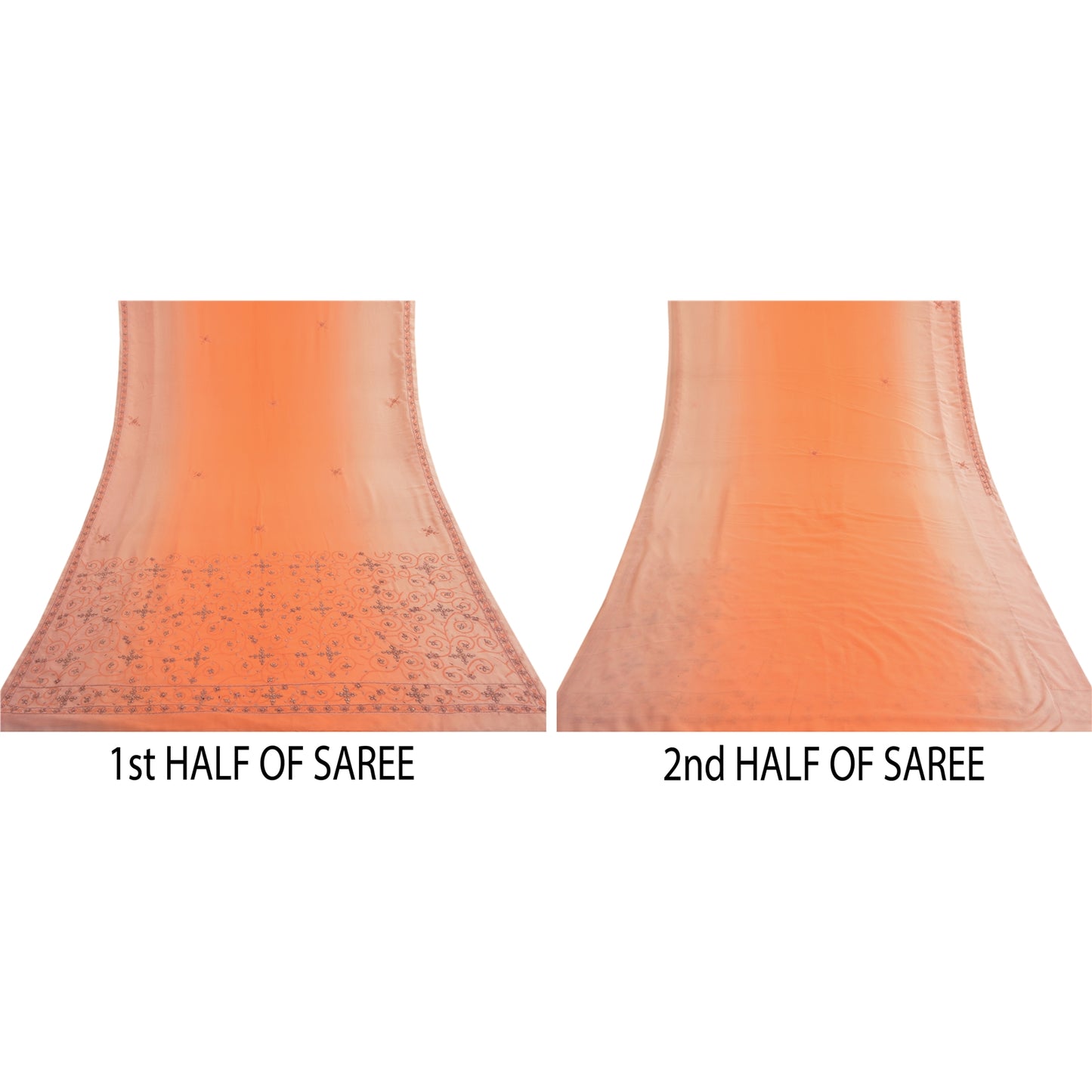 Sanskriti Vintage Peach Sarees Georgette Hand Beaded Premium Sari Craft Sustainable Fabric