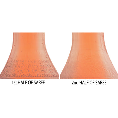 Sanskriti Vintage Peach Sarees Georgette Hand Beaded Premium Sari Craft Sustainable Fabric