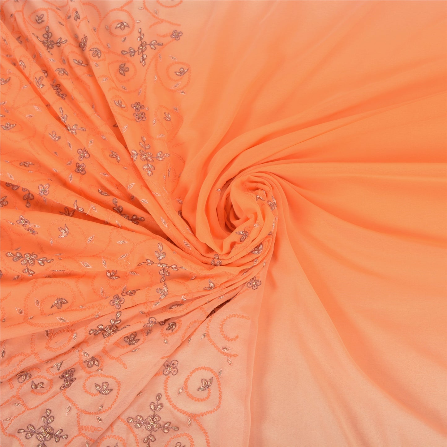 Sanskriti Vintage Peach Sarees Georgette Hand Beaded Premium Sari Craft Sustainable Fabric