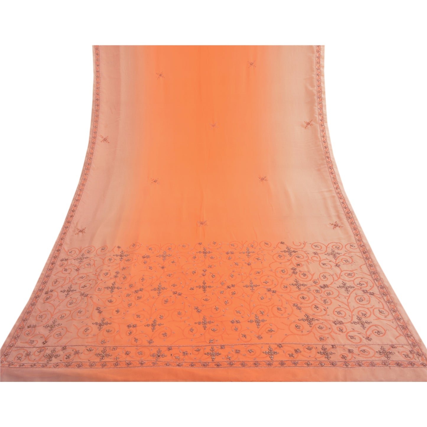 Sanskriti Vintage Peach Sarees Georgette Hand Beaded Premium Sari Craft Sustainable Fabric