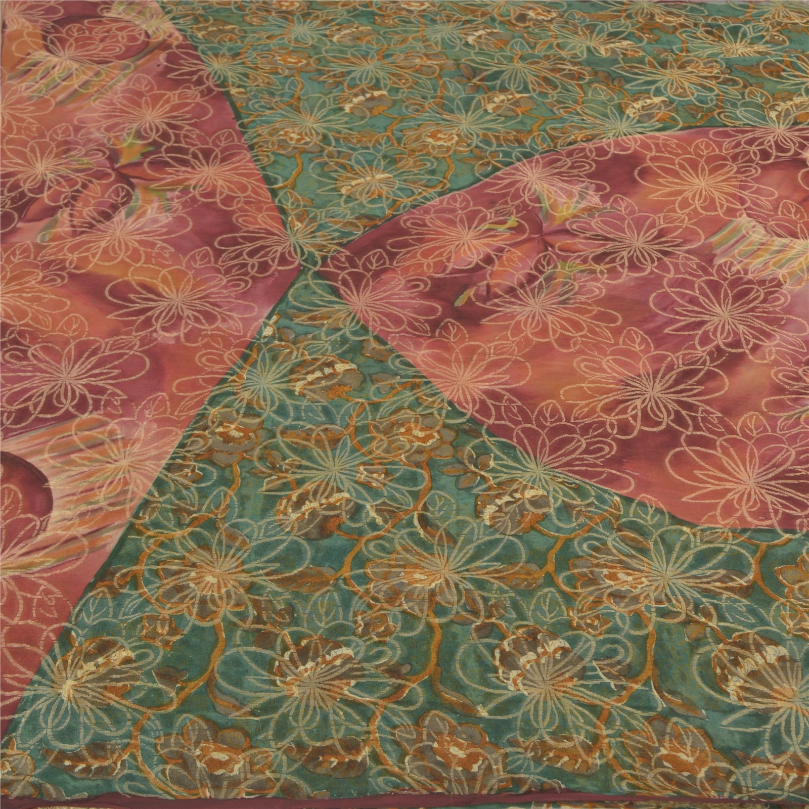 Sanskriti Vintage Grønne Sarier Ren Georgette Silke Håndvævet Sari Håndværk Bæredygtigt Stoff