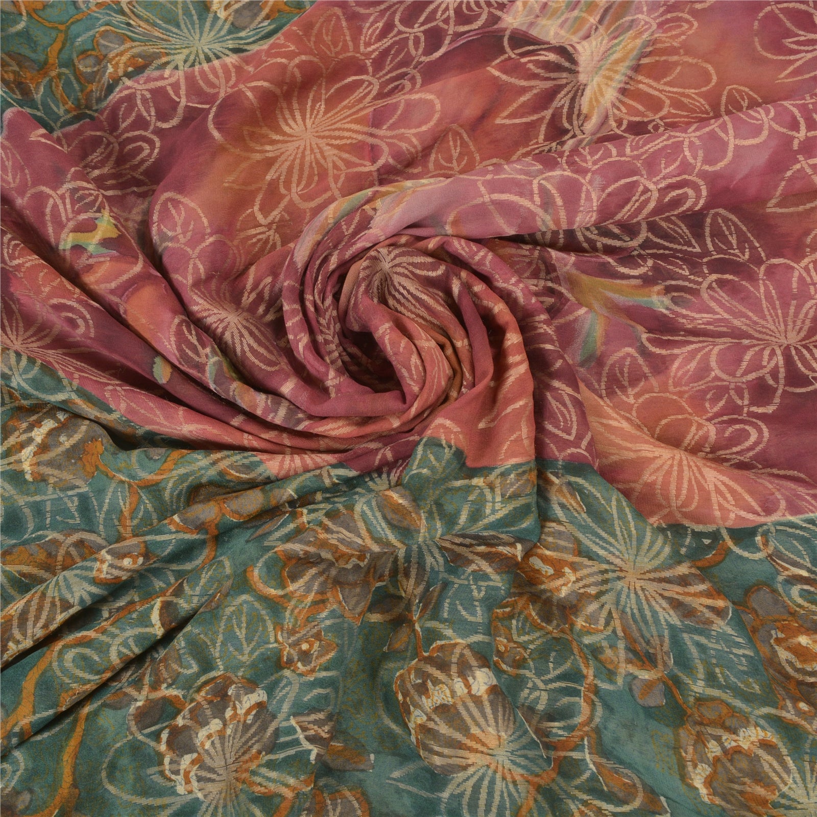 Sanskriti Vintage Grønne Sarier Ren Georgette Silke Håndvævet Sari Håndværk Bæredygtigt Stoff