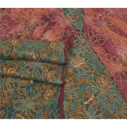 Sanskriti Vintage Green Sarees Pure Georgette Silk Hand-Woven Sari Craft Sustainable Fabric