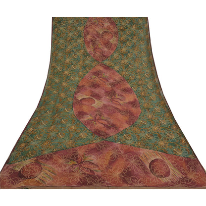 Sanskriti Vintage Green Sarees Pure Georgette Silk Hand-Woven Sari Craft Sustainable Fabric