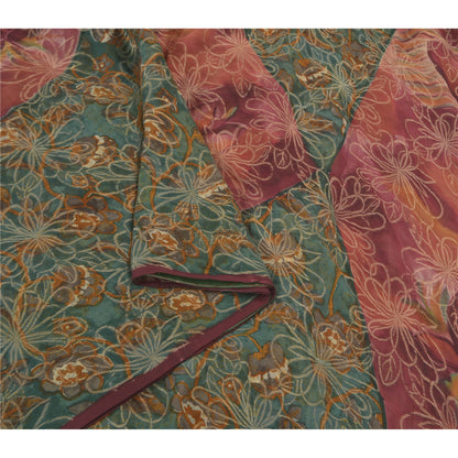Sanskriti Vintage Green Sarees Pure Georgette Silk Hand-Woven Sari Craft Sustainable Fabric