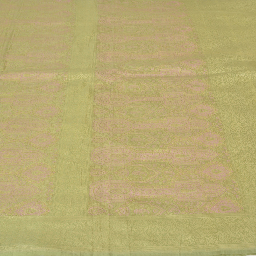 Sanskriti Vintage Green Indian Sarees 100% Pure Silk Woven Premium Sari Fabric