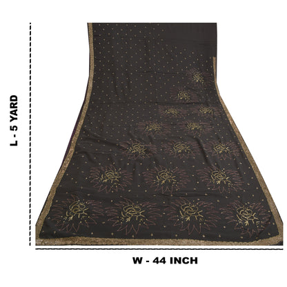 Sanskriti Vintage Black Sarees Georgette Hand Beaded Premium Sari Craft Sustainable Fabric