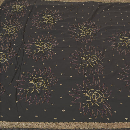 Sanskriti Vintage Black Sarees Georgette Hand Beaded Premium Sari Craft Sustainable Fabric