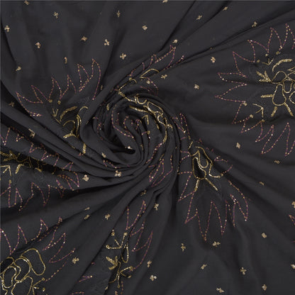 Sanskriti Vintage Black Sarees Georgette Hand Beaded Premium Sari Craft Sustainable Fabric