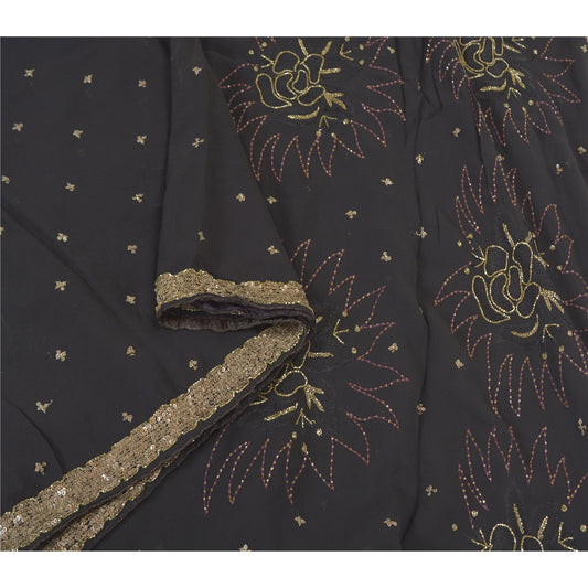 Sanskriti Vintage Black Sarees Georgette Hand Beaded Premium Sari Craft Sustainable Fabric