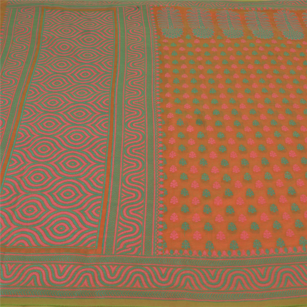 Sanskriti Vintage Orange Indian Sarees Cotton Hand-Woven Premium Sari Fabric