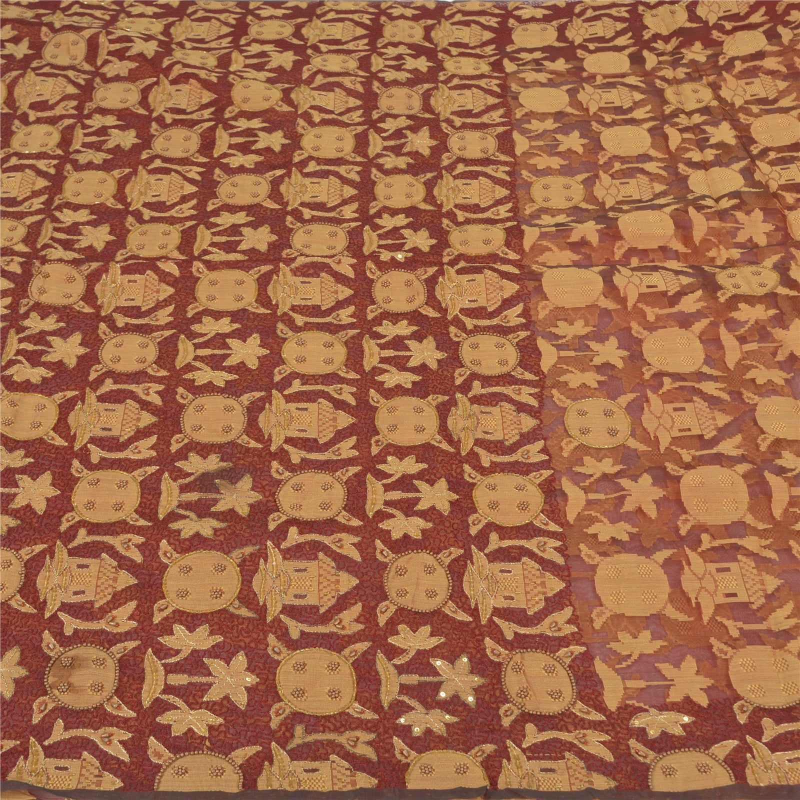 Sanskriti Vintage indiske sarier i ren organza silke, håndvævet sari med bæredygtigt stof og perler.