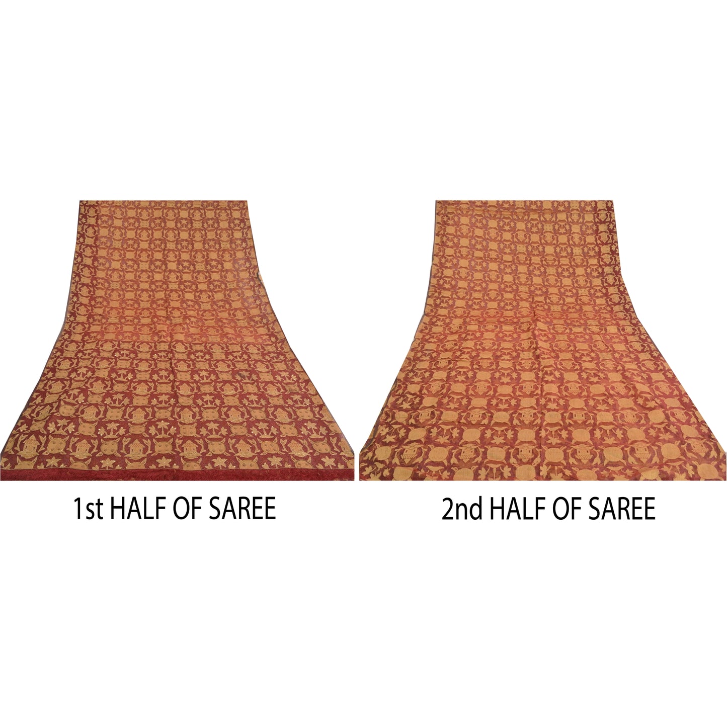 Sanskriti Vintage Indian Sarees Pure Organza Silk Hand Beaded Woven Sari Sustainable Fabric