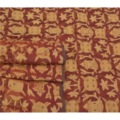 Sanskriti Vintage Indian Sarees Pure Organza Silk Hand Beaded Woven Sari Sustainable Fabric