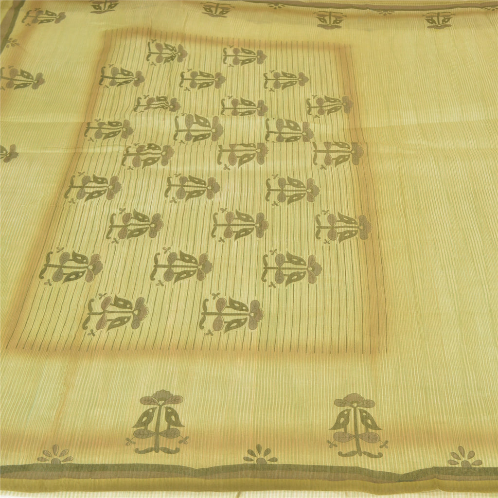 Sanskriti Vintage Green Sarees Cotton Silk Hand Painted Woven Kota Sari Sustainable Fabric