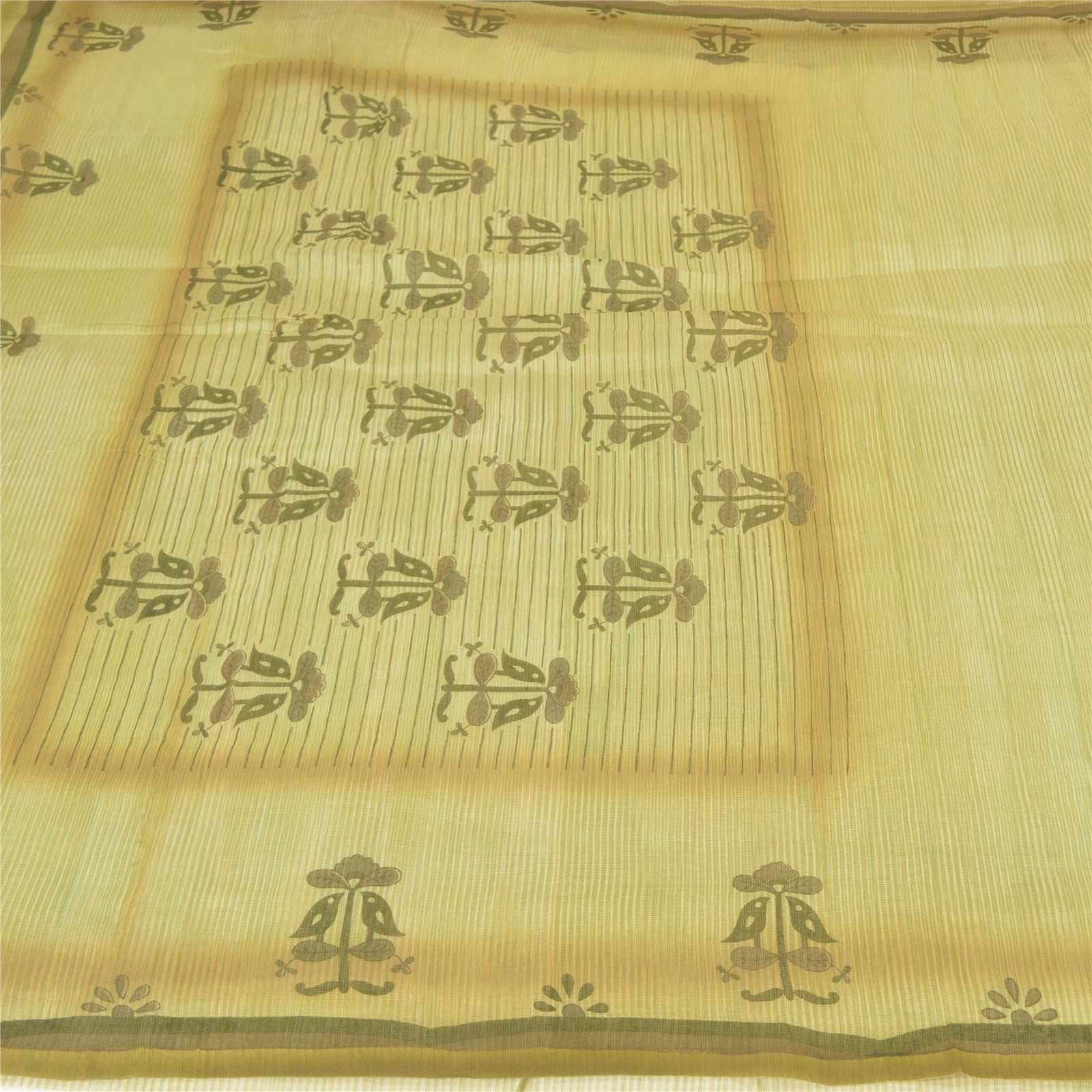 Sanskriti Vintage Grønne Sareer Bomuld Silke Håndmalet Vævet Kota Sari Bæredygtigt Stof