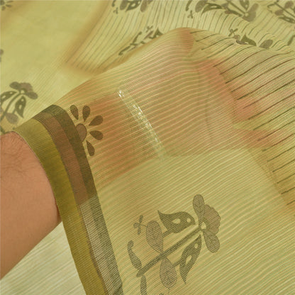 Sanskriti Vintage Green Sarees Cotton Silk Hand Painted Woven Kota Sari Sustainable Fabric