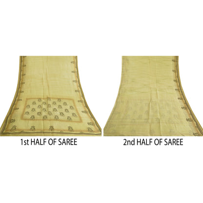 Sanskriti Vintage Green Sarees Cotton Silk Hand Painted Woven Kota Sari Sustainable Fabric