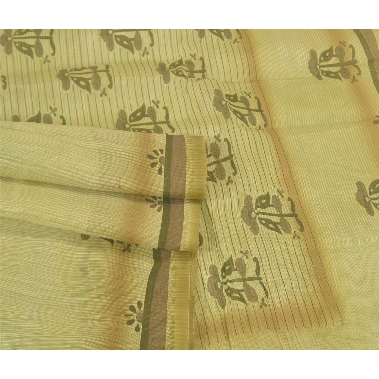 Sanskriti Vintage Green Sarees Cotton Silk Hand Painted Woven Kota Sari Sustainable Fabric
