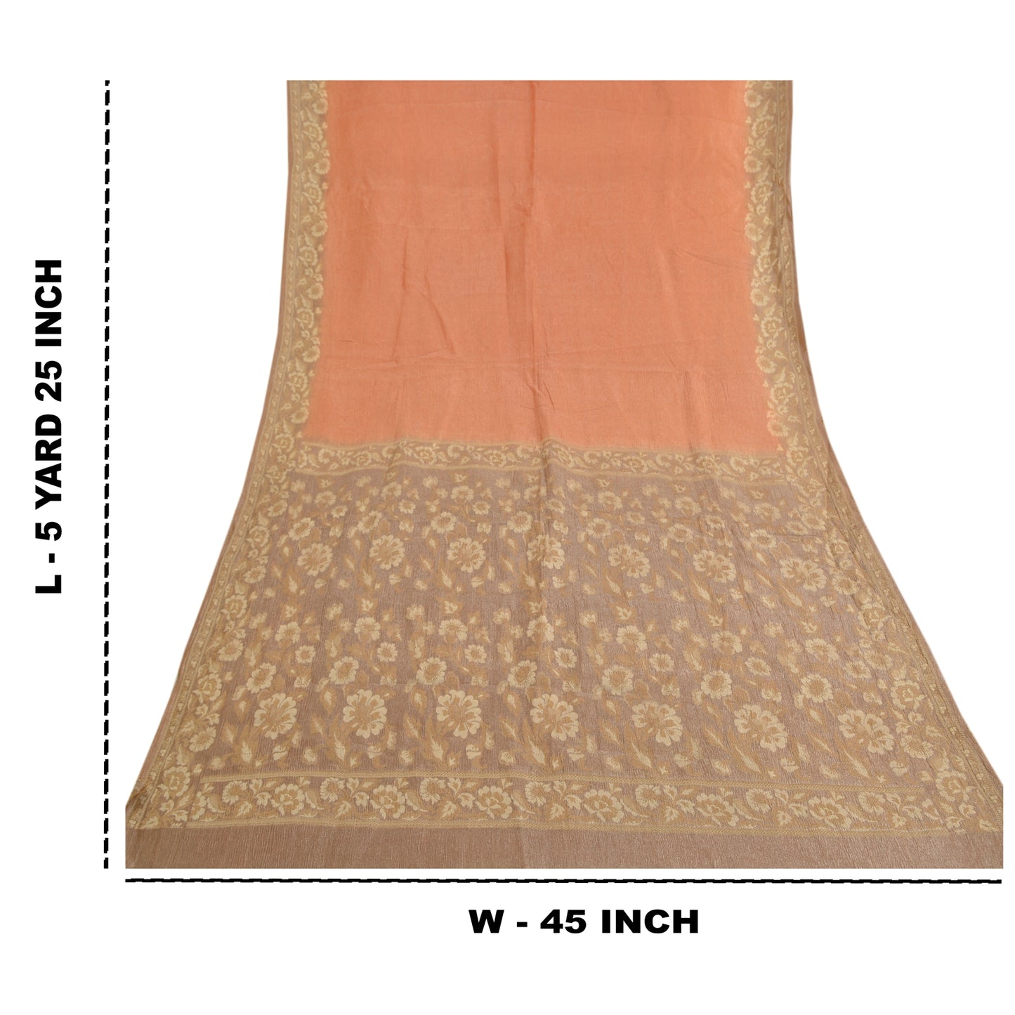 Sanskriti Vintage Peach Sarees 100% Pure Silk Woven Sari Craft 5 Yard Sustainable Fabric