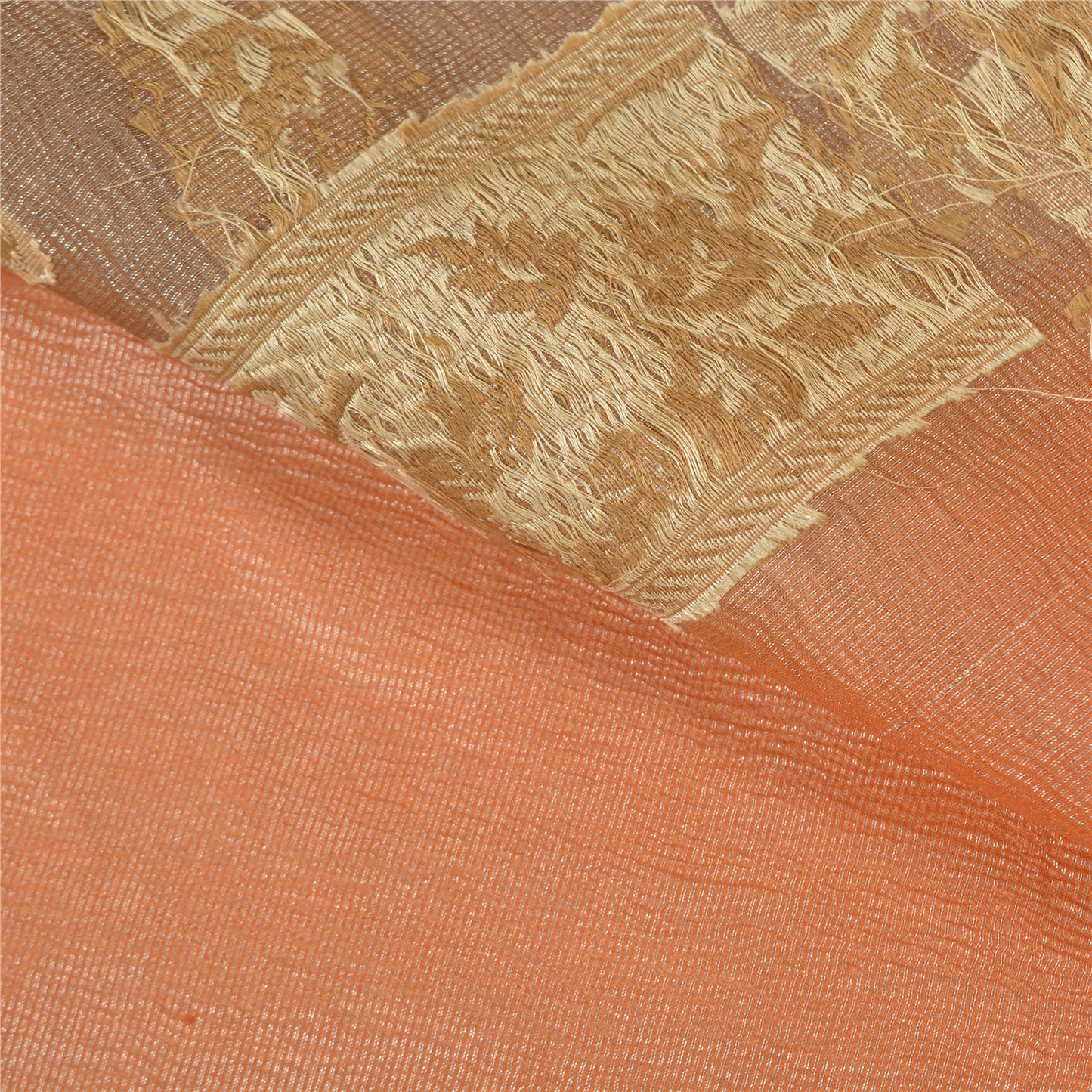 Sanskriti Vintage Peach Sarees 100% Pure Silk Woven Sari Craft 5 Yard Sustainable Fabric