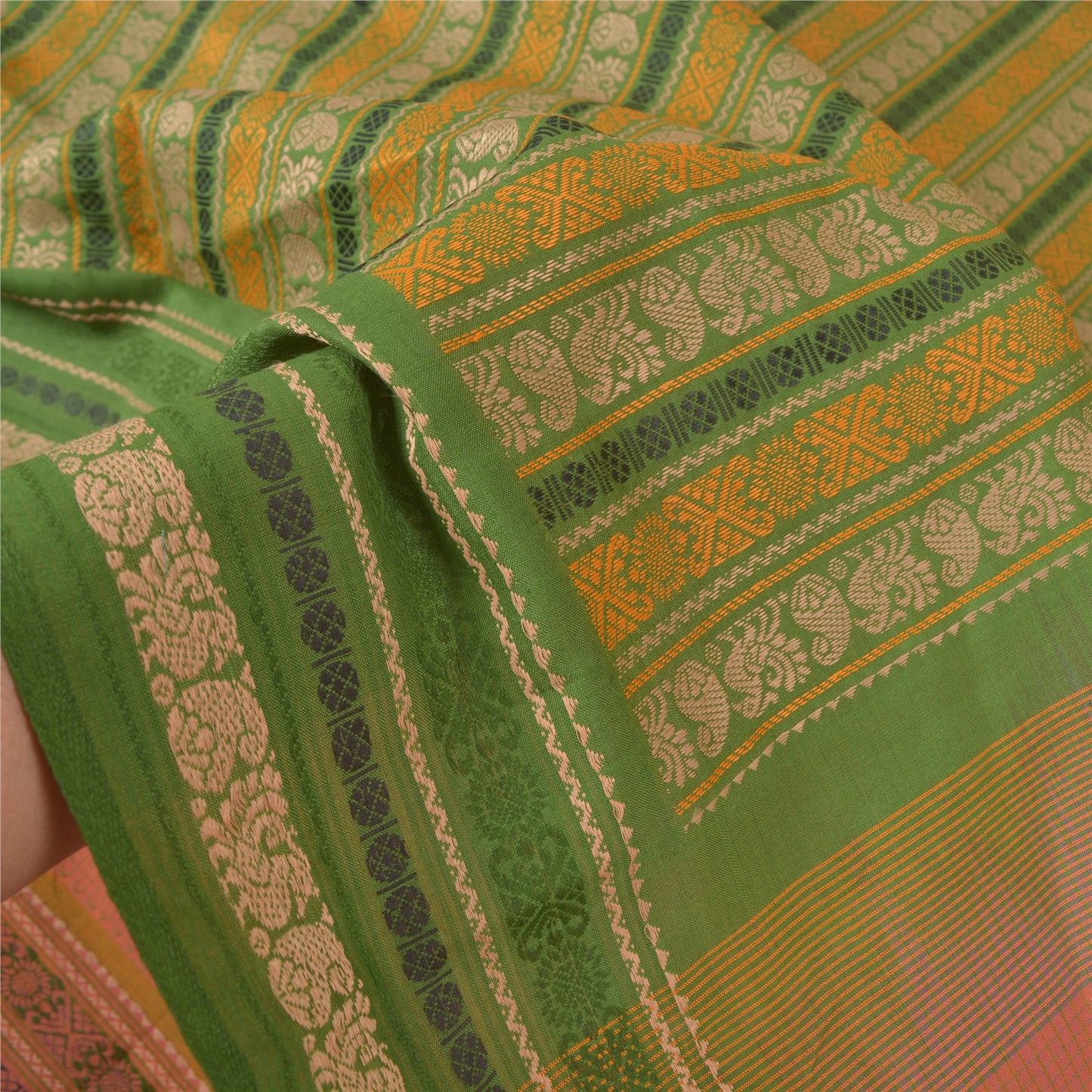 Санскрити Винтаж Зеленые Сари Смесовый Шелк Ручной Работы Павлин Премиум Сари Экологичная Ткань