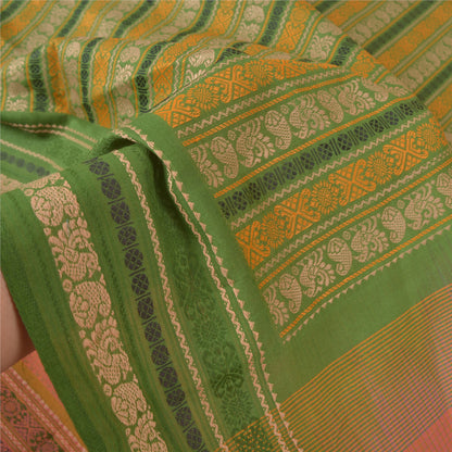 Санскрити Винтаж Зеленые Сари Смесовый Шелк Ручной Работы Павлин Премиум Сари Экологичная Ткань