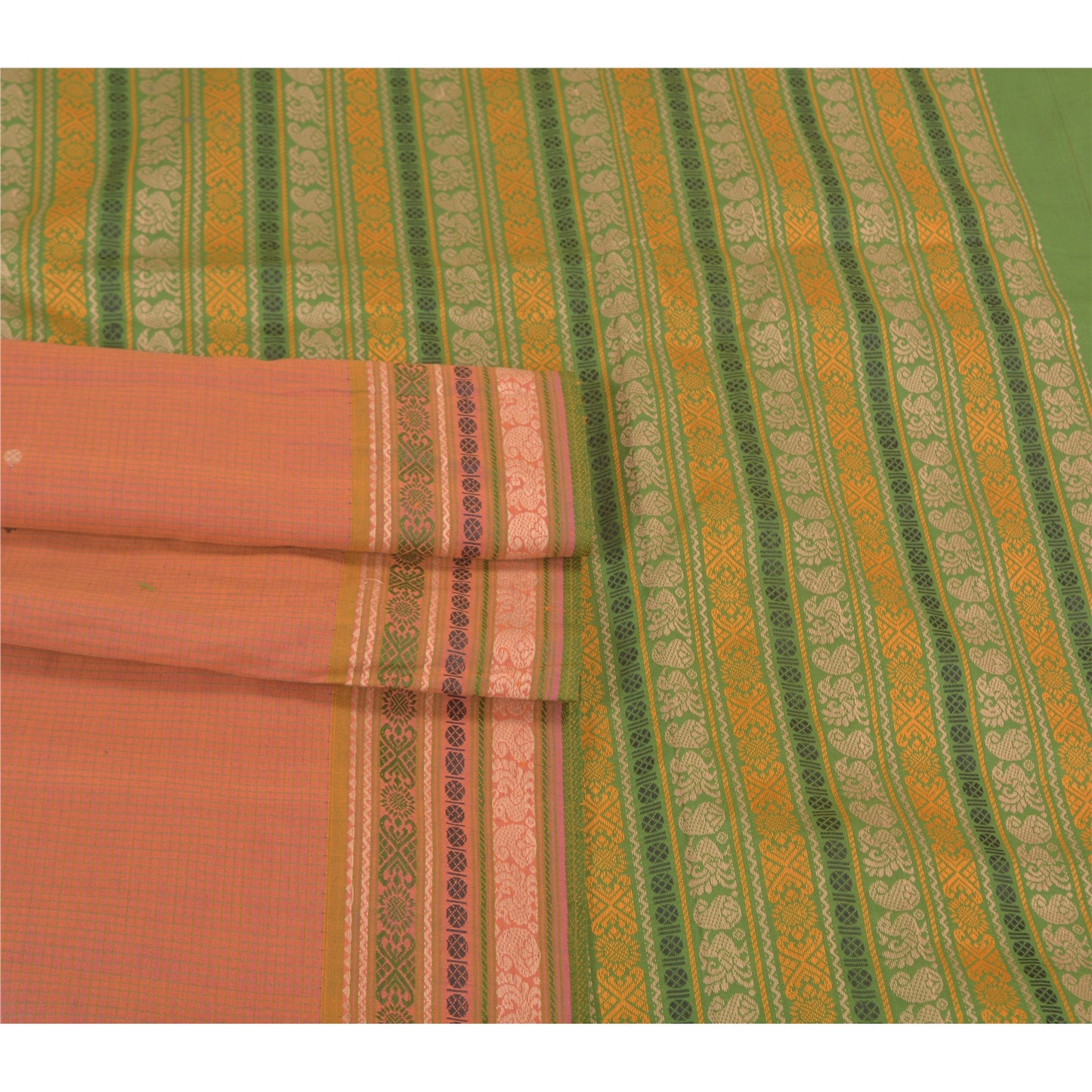 Санскрити Винтаж Зеленые Сари Смесовый Шелк Ручной Работы Павлин Премиум Сари Экологичная Ткань