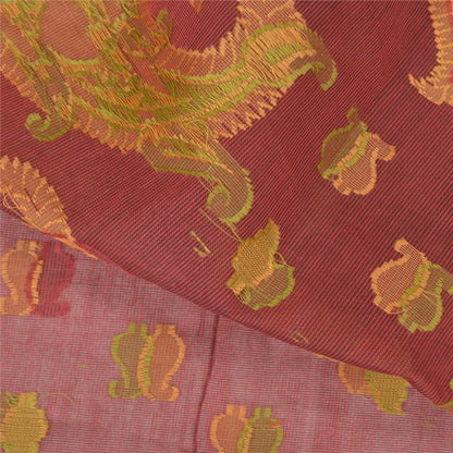 Sanskriti Vintage Dark Red Sarees Blend Cotton Hand-Woven Premium Sari Sustainable Fabric