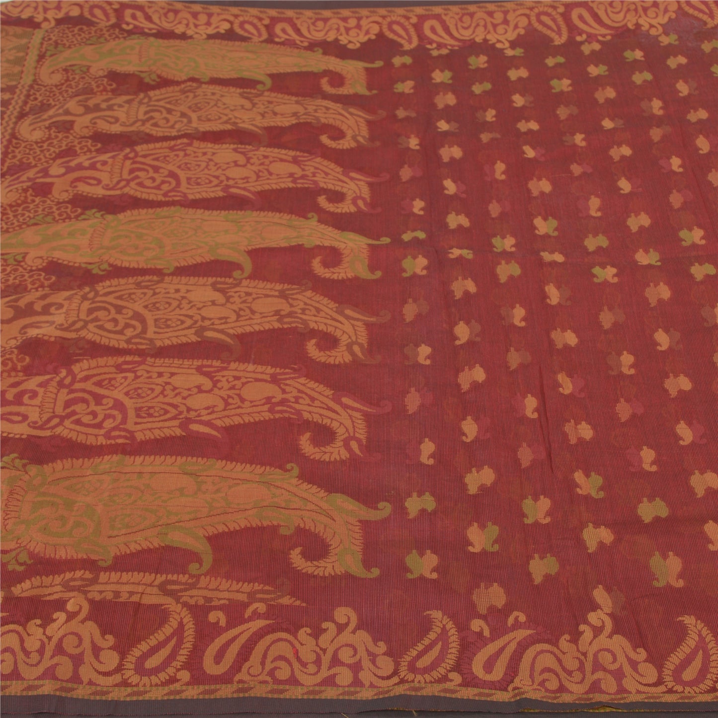 Sanskriti Vintage Dark Red Sarees Blend Cotton Hand-Woven Premium Sari Sustainable Fabric