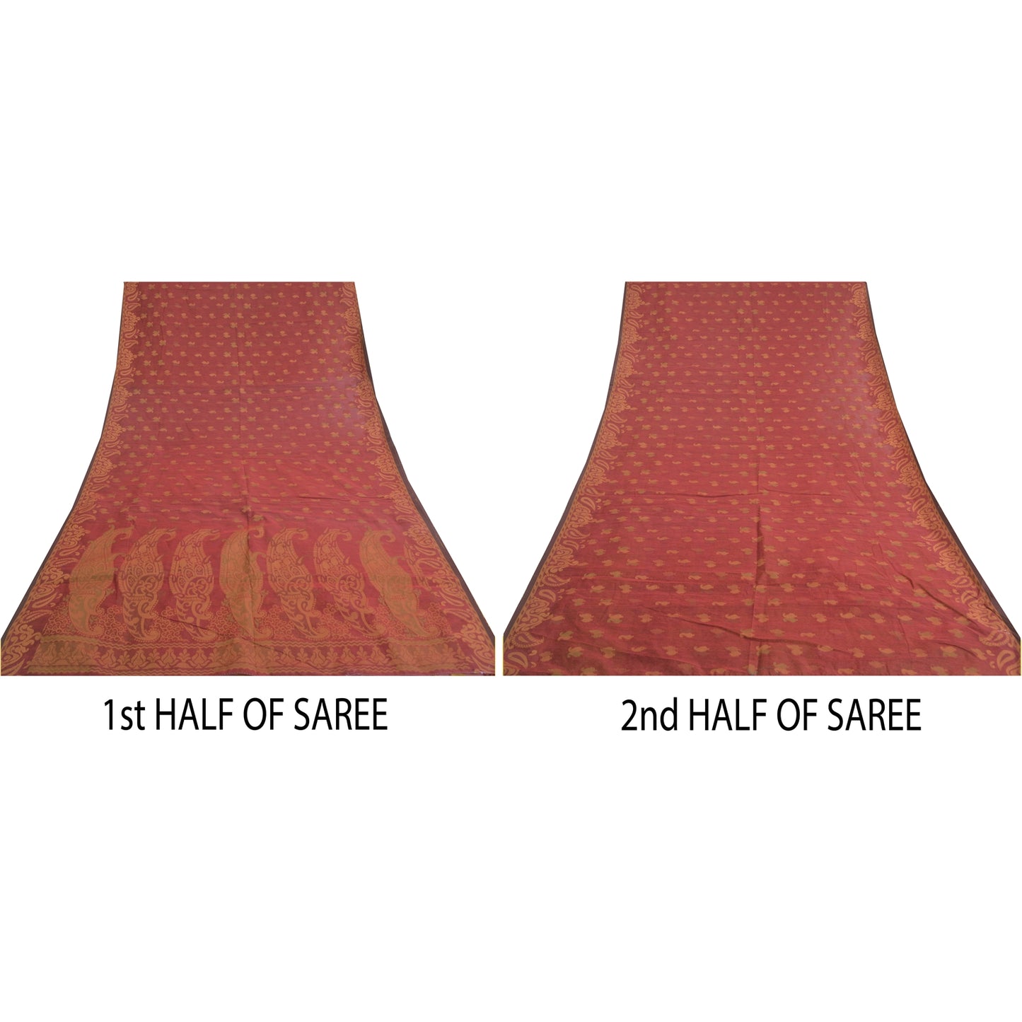 Sanskriti Vintage Dark Red Sarees Blend Cotton Hand-Woven Premium Sari Sustainable Fabric