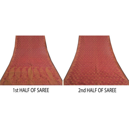 Sanskriti Vintage Dark Red Sarees Blend Cotton Hand-Woven Premium Sari Sustainable Fabric