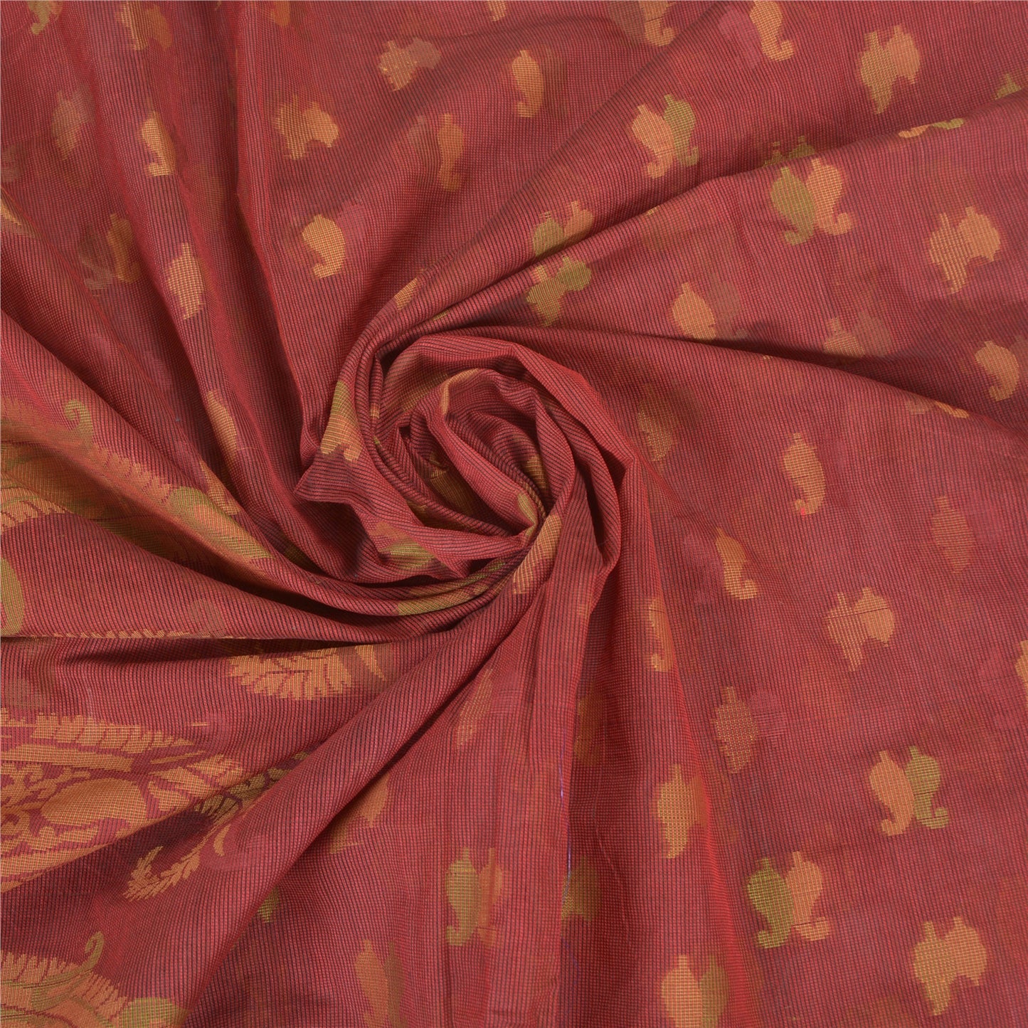 Sanskriti Vintage Dark Red Sarees Blend Cotton Hand-Woven Premium Sari Sustainable Fabric