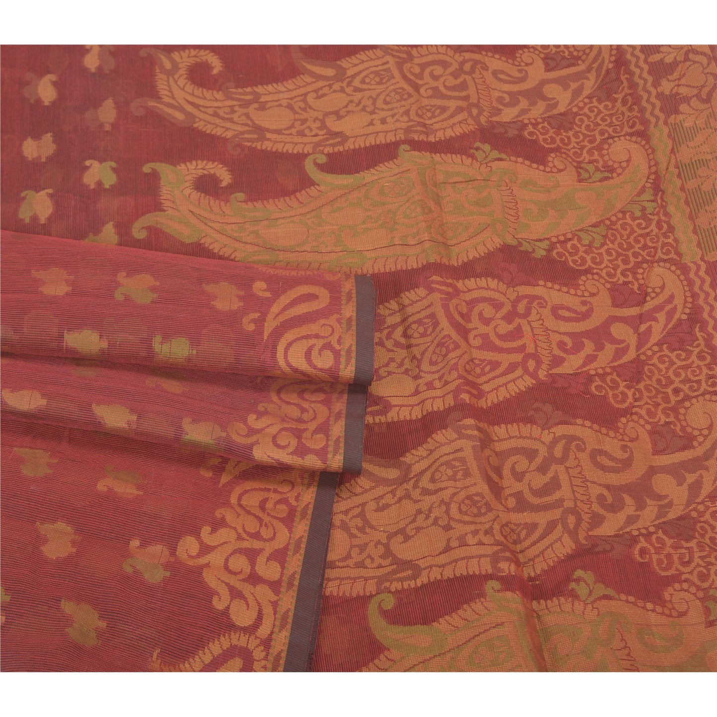 Sanskriti Vintage Dark Red Sarees Blend Cotton Hand-Woven Premium Sari Sustainable Fabric