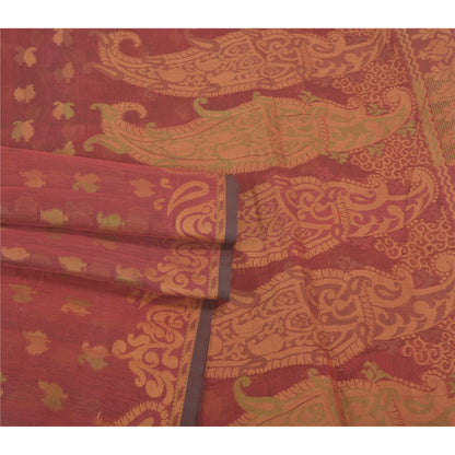 Sanskriti Vintage Dark Red Sarees Blend Cotton Hand-Woven Premium Sari Sustainable Fabric