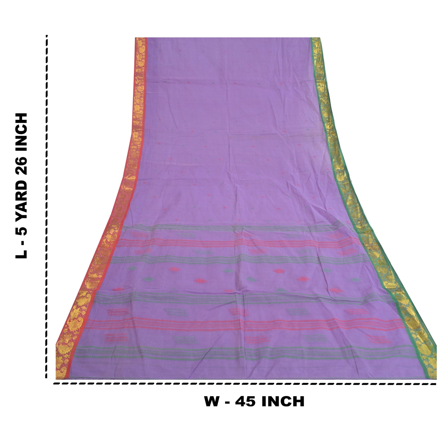 Sanskriti Vintage Purple Sarees Pure Cotton Hand-Woven Tant Sari Zari Sustainable Fabric