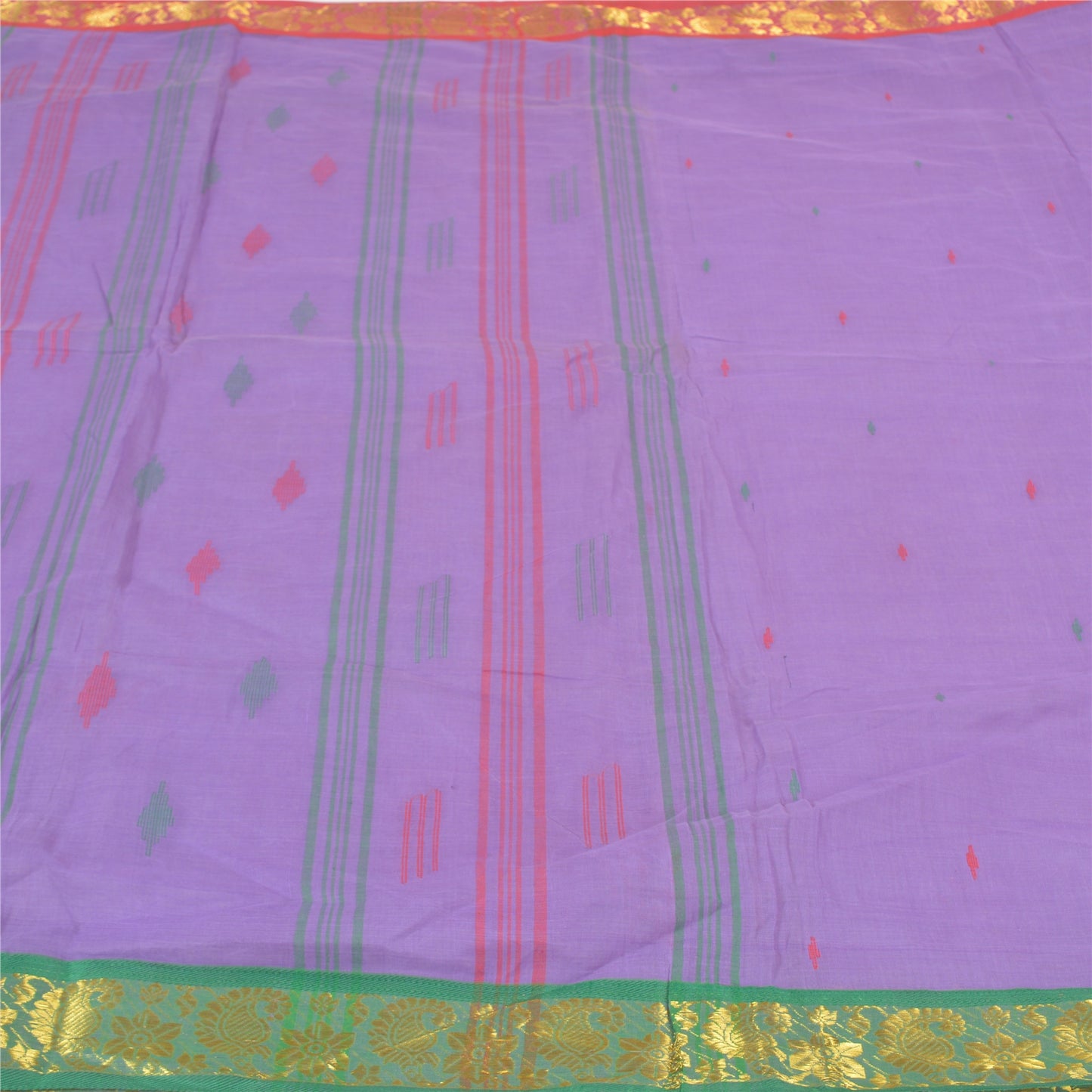 Sanskriti Vintage Purple Sarees Pure Cotton Hand-Woven Tant Sari Zari Sustainable Fabric