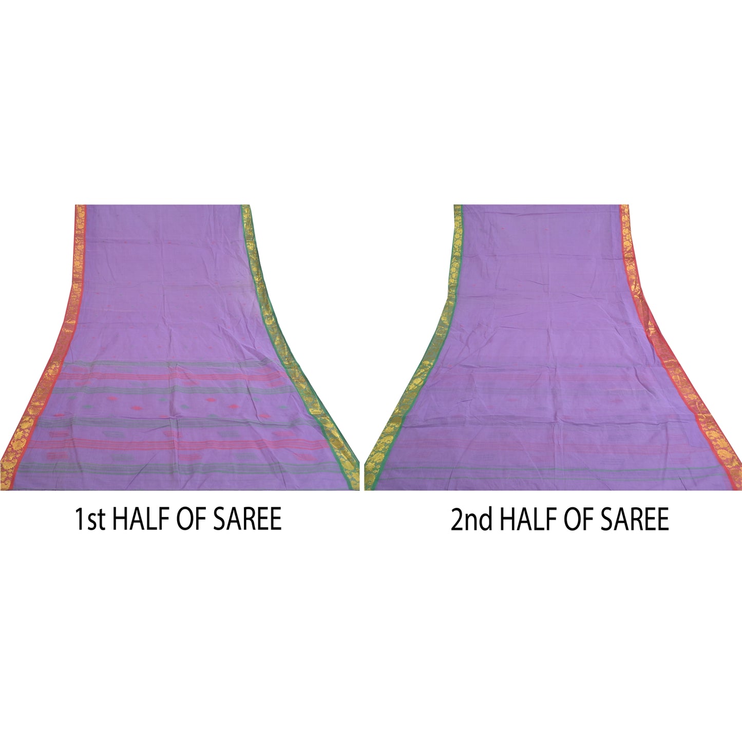 Sanskriti Vintage Purple Sarees Pure Cotton Hand-Woven Tant Sari Zari Sustainable Fabric
