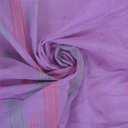 Sanskriti Vintage Purple Sarees Pure Cotton Hand-Woven Tant Sari Zari Sustainable Fabric