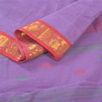 Sanskriti Vintage Purple Sarees Pure Cotton Hand-Woven Tant Sari Zari Sustainable Fabric