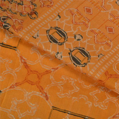 Sanskriti Vintage Saffron Sarees 100% Pure Silk Woven Premium Sari Craft Sustainable Fabric