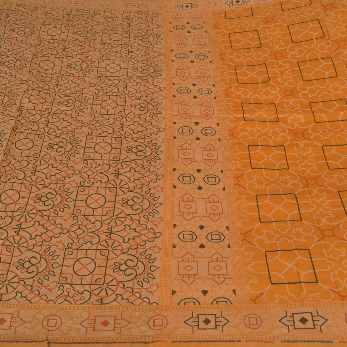 Sanskriti Vintage Saffron Sarees 100% Pure Silk Woven Premium Sari Craft Sustainable Fabric