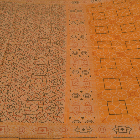 Sanskriti Vintage Saffron Sarees 100% Pure Silk Woven Premium Sari Craft Sustainable Fabric