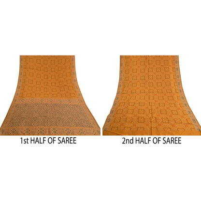 Sanskriti Vintage Saffron Sarees 100% Pure Silk Woven Premium Sari Craft Sustainable Fabric