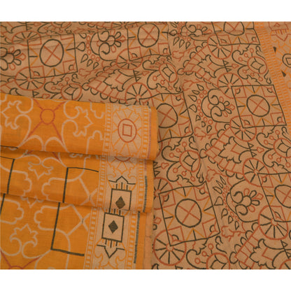 Sanskriti Vintage Saffron Sarees 100% Pure Silk Woven Premium Sari Craft Sustainable Fabric