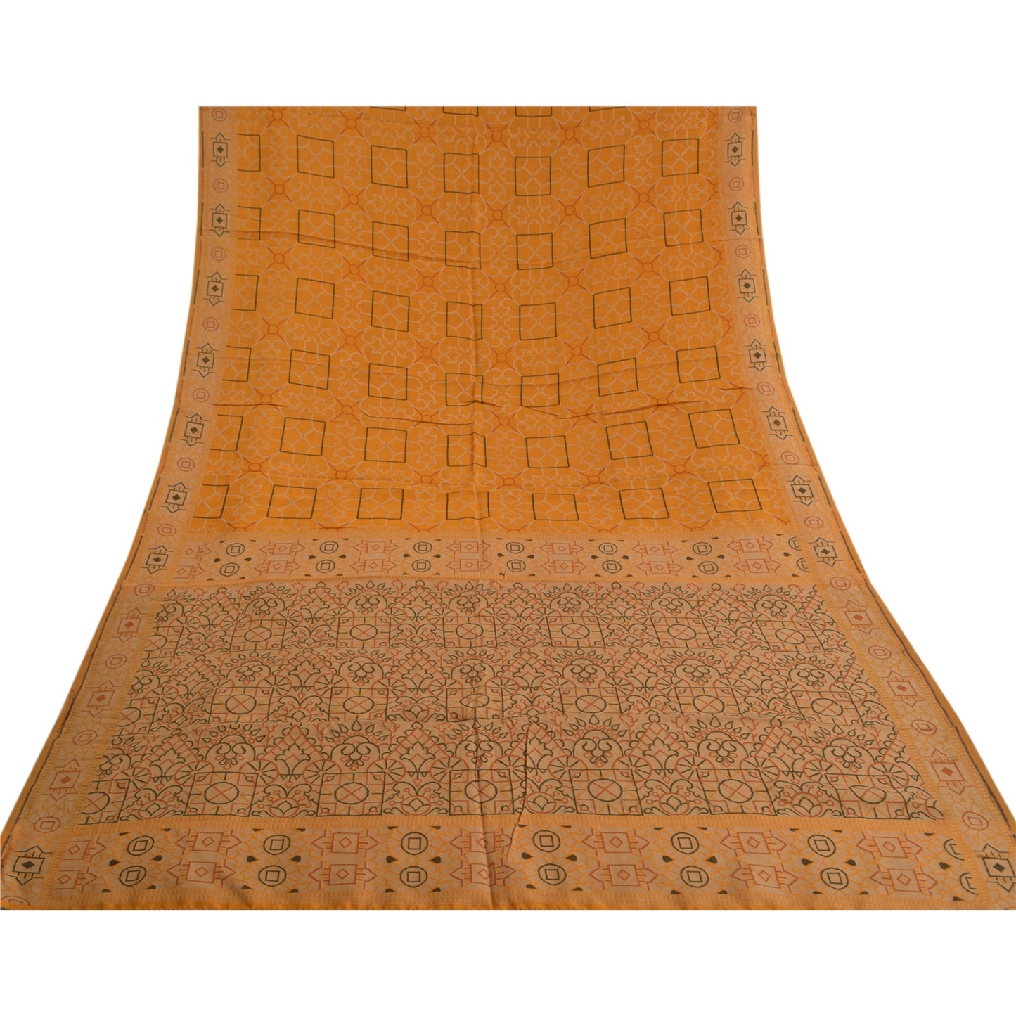 Sanskriti Vintage Saffron Sarees 100% Pure Silk Woven Premium Sari Craft Sustainable Fabric