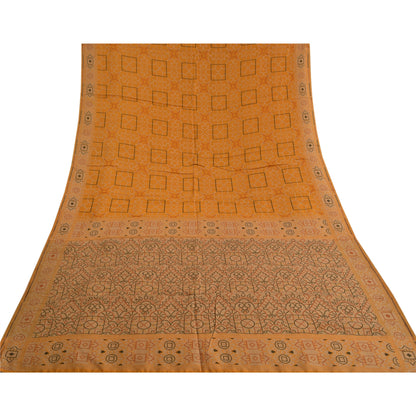 Sanskriti Vintage Saffron Sarees 100% Pure Silk Woven Premium Sari Craft Sustainable Fabric